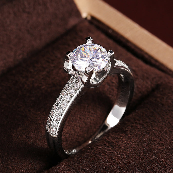 Luxury Fashion Women's Round Zircon Silver Plated Ring European American Jewelry