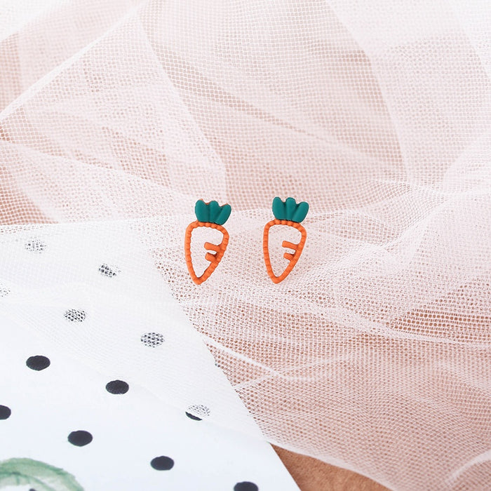 Cute Cartoon Carrot Enamel Stud Earrings With 925 Silver Pins, Minimal Small Vegetable Jewelry Earrings