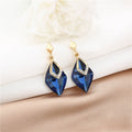 Elegant Long Diamond Shape Crystal Drop Dangle With Rhinestone Trim And Gold Alloy Stud Earrings view 2