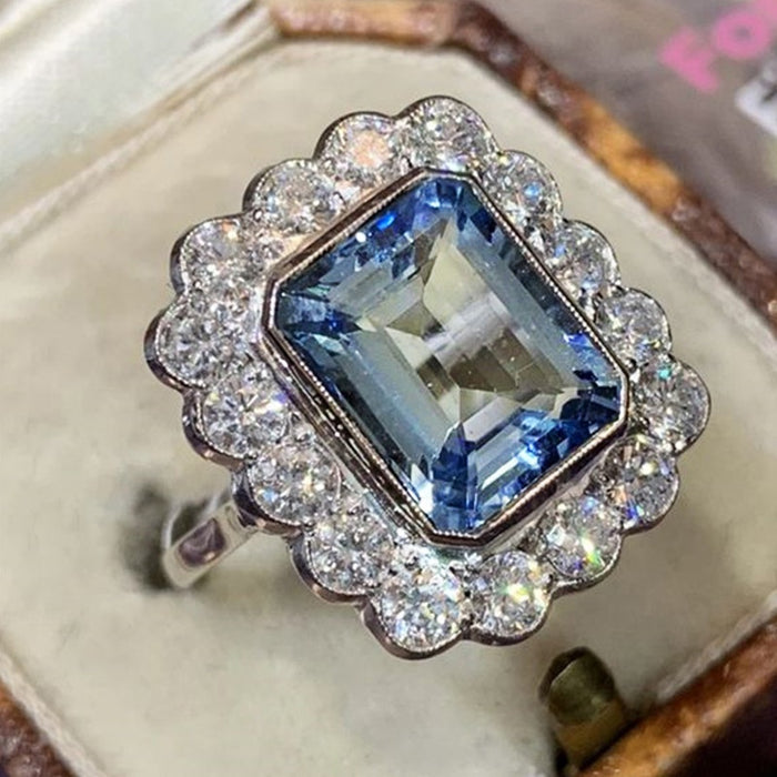 Vintage Women's Silver Plated Zircon Gemstone Ring, European Style Jewelry Gift
