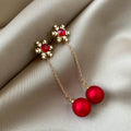 Elegant Christmas Snowflake Red Rhinestone Pearl Chain Drop 925 Silver Needle Two Way Stud Earrings view 1