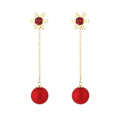 Elegant Christmas Snowflake Red Rhinestone Pearl Chain Drop 925 Silver Needle Two Way Stud Earrings view 5