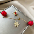 Elegant Christmas Snowflake Red Rhinestone Pearl Chain Drop 925 Silver Needle Two Way Stud Earrings view 3