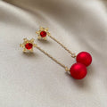 Elegant Christmas Snowflake Red Rhinestone Pearl Chain Drop 925 Silver Needle Two Way Stud Earrings view 4