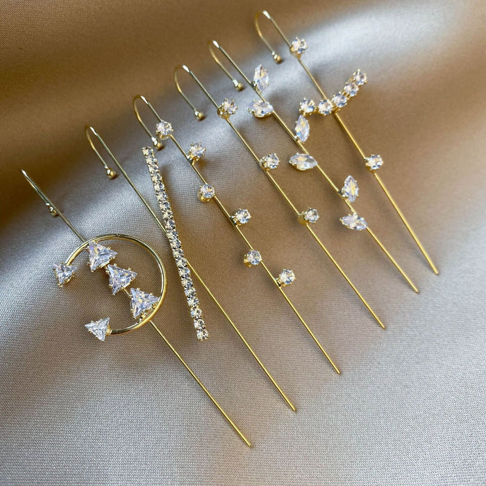 Korean Minimalist Cool Style Zircon Sparkle Ear Cuff Earrings With Piercing Stud Fashion Jewelry