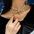 European Style Double Layer Faux Pearl Bow Rhinestone Choker Necklace For Women view 2