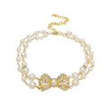 European Style Double Layer Faux Pearl Bow Rhinestone Choker Necklace For Women view 5