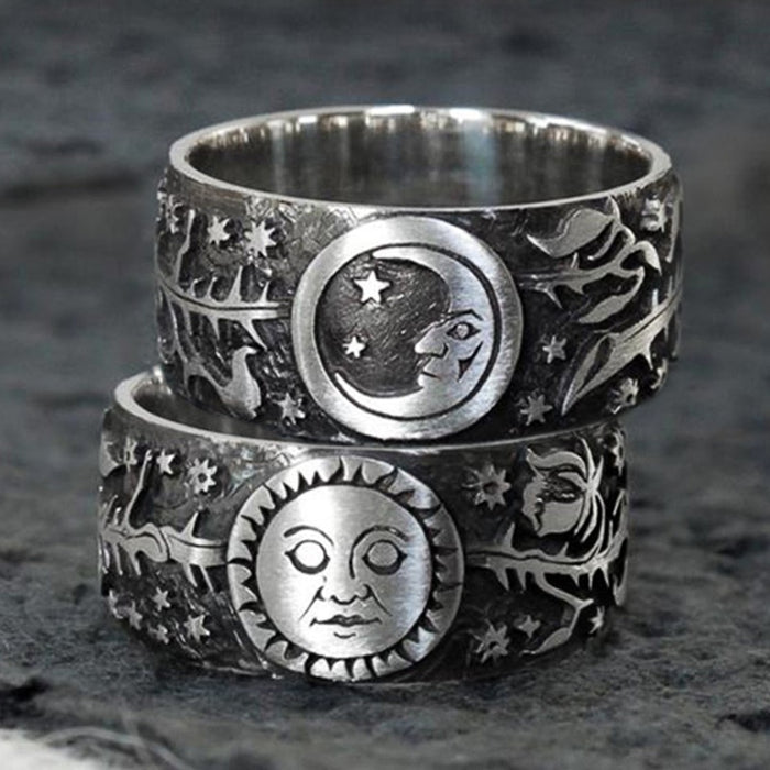 Creative Sun And Moon Vintage Copper Ring, Personalized European American Style Jewelry