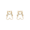 Elegant Pearl Bear Outline Studs With Crystal Bow Gold Alloy 925 Silver Needle Cute Fashion Earrings view 5