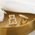 Elegant Pearl Bear Outline Studs With Crystal Bow Gold Alloy 925 Silver Needle Cute Fashion Earrings view 3