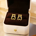 Elegant Pearl Bear Outline Studs With Crystal Bow Gold Alloy 925 Silver Needle Cute Fashion Earrings view 4