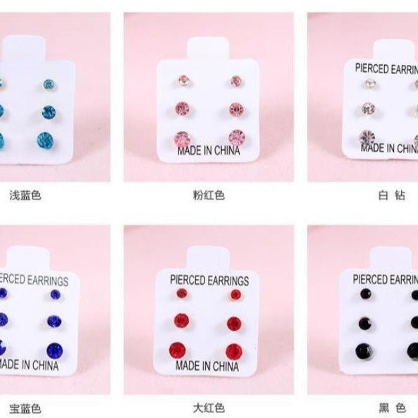 Elegant Korean Style Multicolor Round Rhinestone Crystal Plastic Stud Set For Women Students Earrings