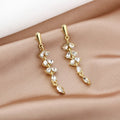 Elegant Luxury Gold Alloy Wheat Leaf Cluster Zircon Crystal Long Dangle Drop Stud Earrings view 1