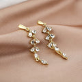 Elegant Luxury Gold Alloy Wheat Leaf Cluster Zircon Crystal Long Dangle Drop Stud Earrings view 4