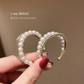 Korean Fashion Alloy Silver Needle Pearl Rhinestone Double C Hoop Earrings For Women view 2