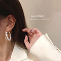 Korean Fashion Alloy Silver Needle Pearl Rhinestone Double C Hoop Earrings For Women view 3