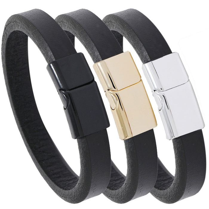 Black Artistic Unisex Smooth Cowhide Bracelet With Multicolor Alloy Magnetic Clasp