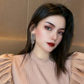 Korean Style Alloy Star Tassel Long Drop Earrings With Silver Needle For Fashion OL view 4