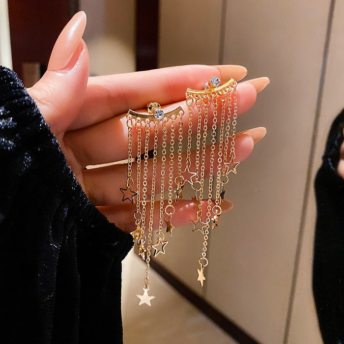 Korean Style Alloy Star Tassel Long Drop Earrings With Silver Needle For Fashion OL