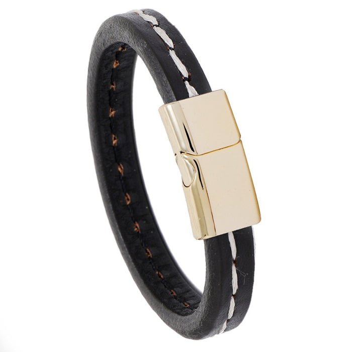 Creative Vintage Thick Cowhide Leather Bracelet For Couples Simple Men's Magnetic Clasp Bangle