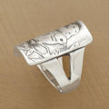Vintage Carved Antique Silver Bird And Bamboo Ring Unisex Retro Jewelry Direct view 2