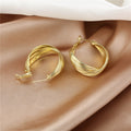 Elegant Gold Alloy Multi Layer Twisted Hoop Earrings With 925 Silver Pins For Women Fashion Earrings view 2
