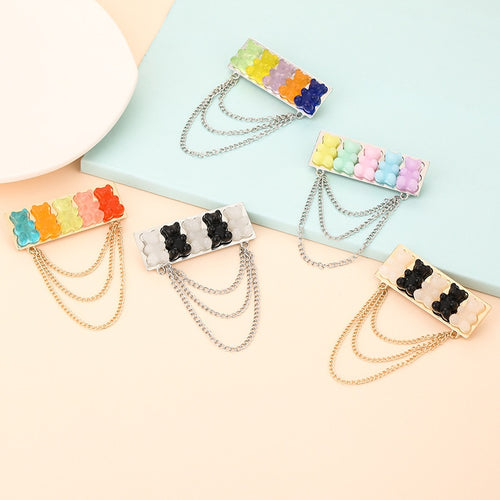 Cute Japanese Style Bear Alloy Brooch With Chain Creative Backpack Decorative Badge Pin