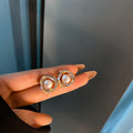 Korean Style Alloy Double Circle Pearl Rhinestone Stud Earrings for Women view 4