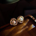 Korean Style Alloy Double Circle Pearl Rhinestone Stud Earrings for Women view 1