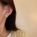 Korean Style Alloy Double Circle Pearl Rhinestone Stud Earrings for Women view 2