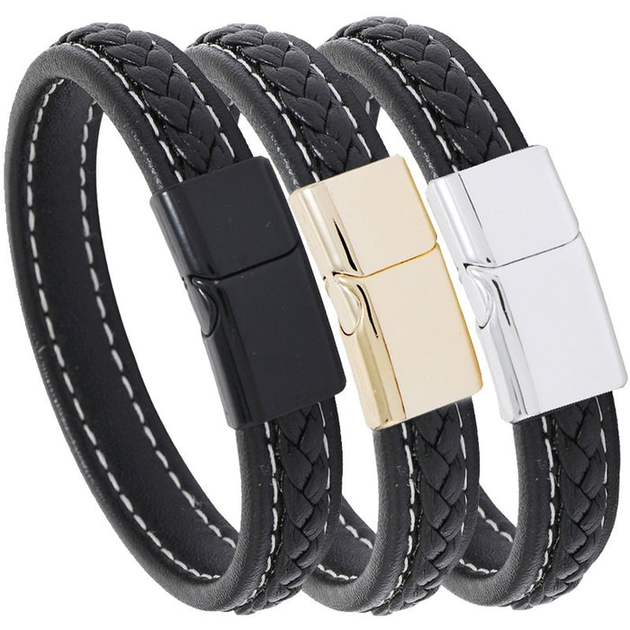 Hot Selling Black Braided Leather Couple Bracelet, Simple Casual European American Fashion Wristband