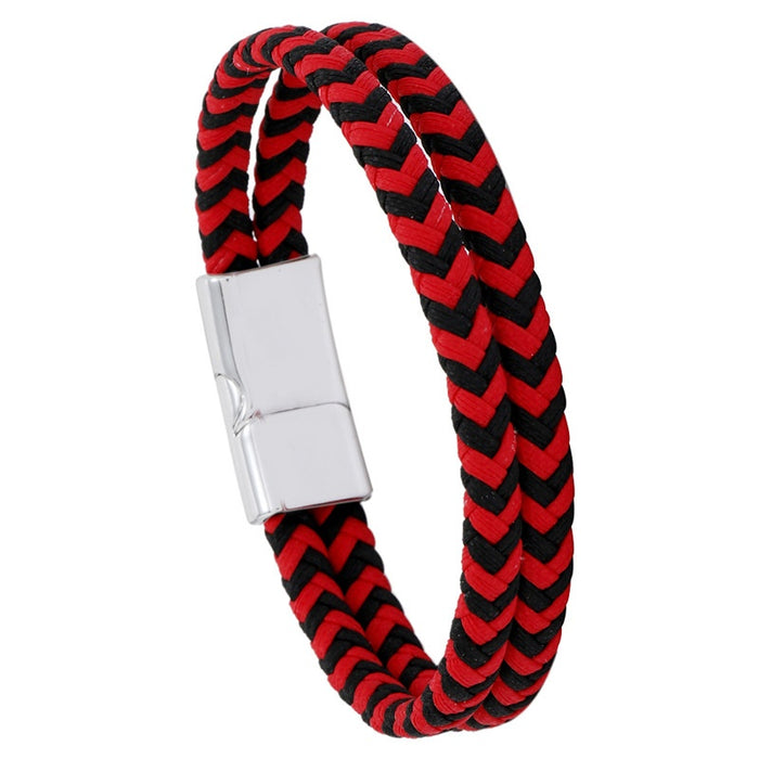 Ethnic Style Multi Layer Braided Leather Bracelet With Alloy Magnetic Clasp, Unisex Wristband