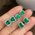 Elegant Square Full Pave Green Zircon Stud Earrings, Fashion Jewelry For Women view 3