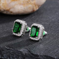 Elegant Square Full Pave Green Zircon Stud Earrings, Fashion Jewelry For Women view 6
