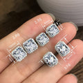 Elegant Square Full Pave Green Zircon Stud Earrings, Fashion Jewelry For Women view 4