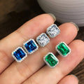 Elegant Square Full Pave Green Zircon Stud Earrings, Fashion Jewelry For Women view 1