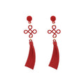 Elegant Ethnic Red Chinese Knot Alloy Long Tassel Drop Dangle New Year Festive Fashion Earrings view 5