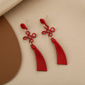 Elegant Ethnic Red Chinese Knot Alloy Long Tassel Drop Dangle New Year Festive Fashion Earrings view 2