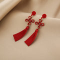 Elegant Ethnic Red Chinese Knot Alloy Long Tassel Drop Dangle New Year Festive Fashion Earrings view 4