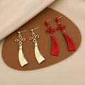 Elegant Ethnic Red Chinese Knot Alloy Long Tassel Drop Dangle New Year Festive Fashion Earrings view 1