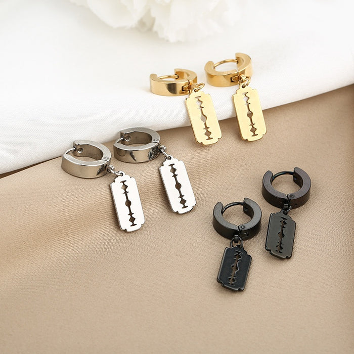 Punk Stainless Steel Razor Blade Pendant Huggie Hoop Earrings For Couples Hip Hop Street Earrings