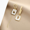 Elegant Asymmetric Geometric Hollow Square Black Enamel Rhinestone Gold Plated 925 Silver Pin Drop Earrings view 3