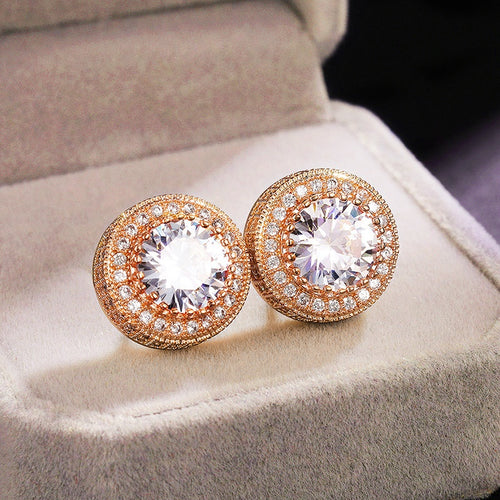 New Versatile Round Zircon Stud Earrings For Women, Fashion European American Jewelry