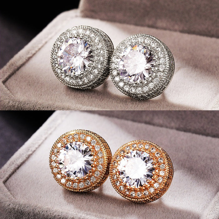 New Versatile Round Zircon Stud Earrings For Women, Fashion European American Jewelry