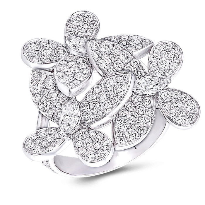 Luxury Women's Flower Shape Colorful Zircon Ring European American Party Jewelry
