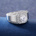 Luxury Exquisite Men's Ring, European American Silver Plated 18K White Gold Simulated Zircon Jewelry view 4