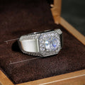 Luxury Exquisite Men's Ring, European American Silver Plated 18K White Gold Simulated Zircon Jewelry view 5