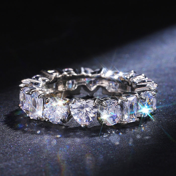 European Fashion Rectangle Heart Zircon Ring For Women, Statement Full Band Couple Jewelry