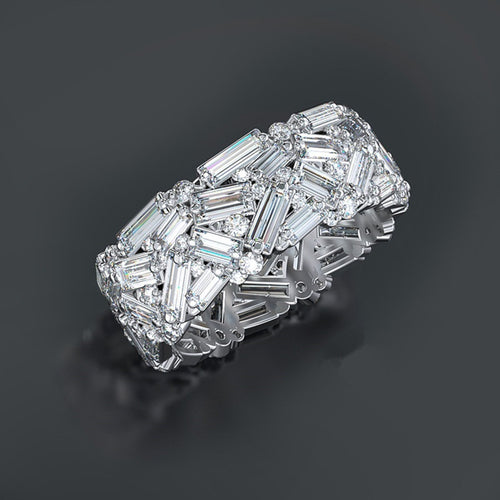 Luxury Women's Full Pave Zircon Ring European Style Fashion Party Finger Jewelry