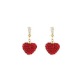 Elegant Red Rhinestone Heart Dangles With Gold Alloy Links And Zircon Studs Festive Women Earrings view 5